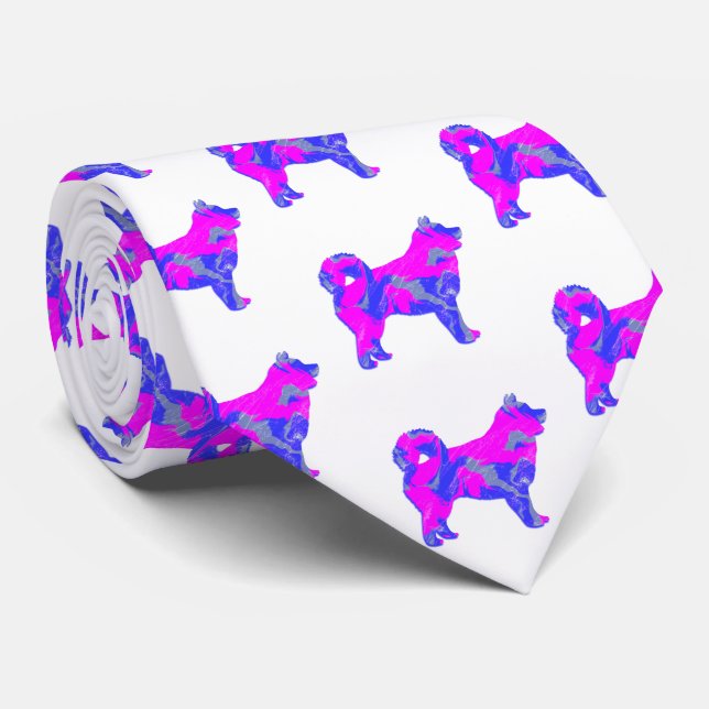 Husky Sibirischer Niedlicher Hund Rosa Silhouette  Krawatte (Gerollt)
