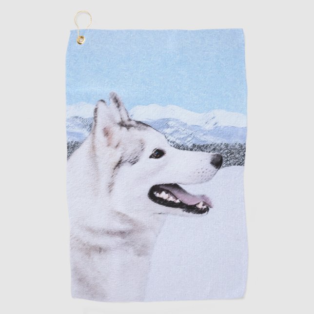 Husky-(Silber und Weiß) Malerei-Hundekunst Golfhandtuch (Vorderseite)