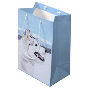 Husky-(Silber und Weiß) Malerei-Hundekunst Mittlere Geschenktüte