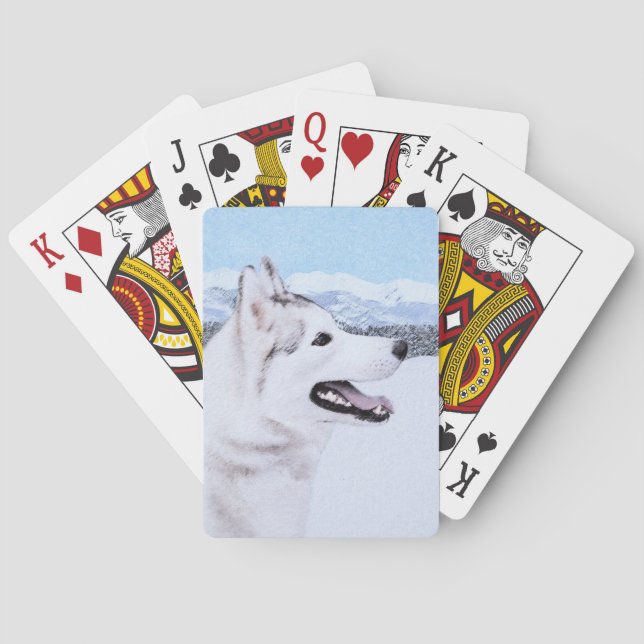 Husky-(Silber und Weiß) Malerei-Hundekunst Spielkarten (Rückseite)