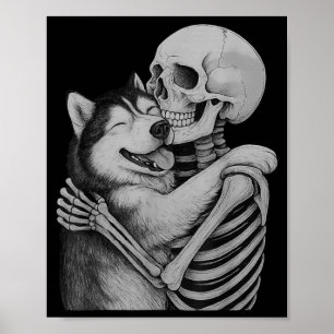 Husky-Skelett-Umarmung Halloween-Hundefreund Poster