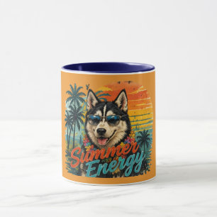 Husky Sommer Energie Tasse   Retro Sonnenuntergang