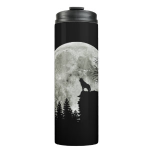 Husky Stand auf dem gebirgsspitzigen Halloween-Mon Thermosbecher