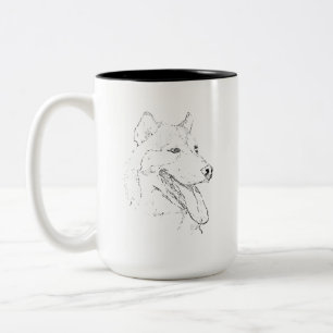 Husky-Tasse – handgezeichnete Tinte-Hund-Kaffeetas Zweifarbige Tasse