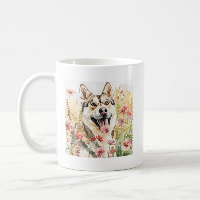 Husky-Tasse - Wasserfarben-Hund-Kaffeebecher Kaffeetasse (Links)