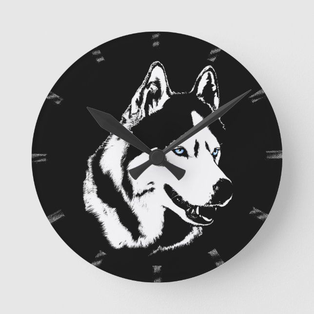 Husky-Uhr gibt Dekoration-Schlittenhundehalle-Uhr Runde Wanduhr (Vorderseite)