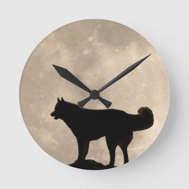 Husky-Uhr gibt Dekoration Vollmond-Wall-Uhr Runde Wanduhr (Vorderseite)
