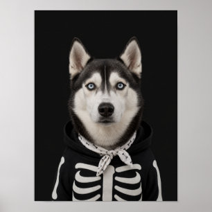 Husky-Wandkunst — Halloween-Skelett-Haustier-Portr Poster