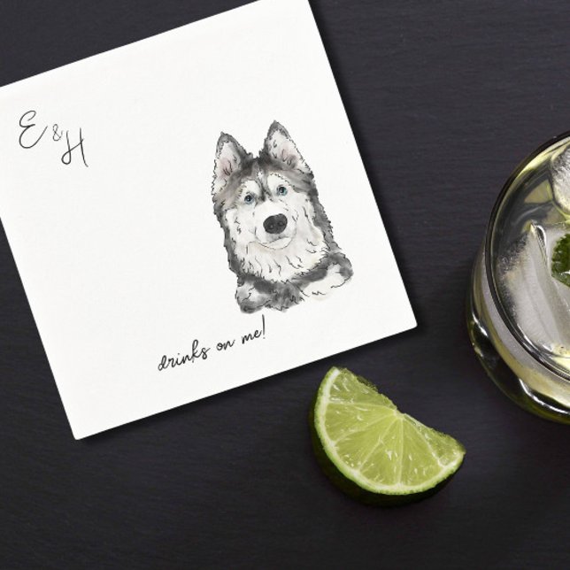 Husky Wassercolor Wedding Cocktail Napkins Serviette (Von Creator hochgeladen)