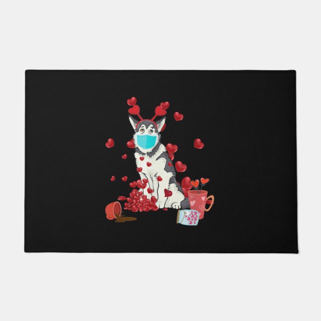 Husky Wear Face Mask Valentines Day Gift Fußmatte (Vorderseite)