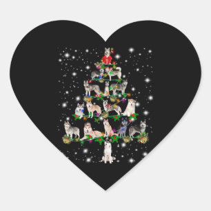 Husky Weihnachtsbaum mit leuchtendem Licht bedeckt Herz-Aufkleber