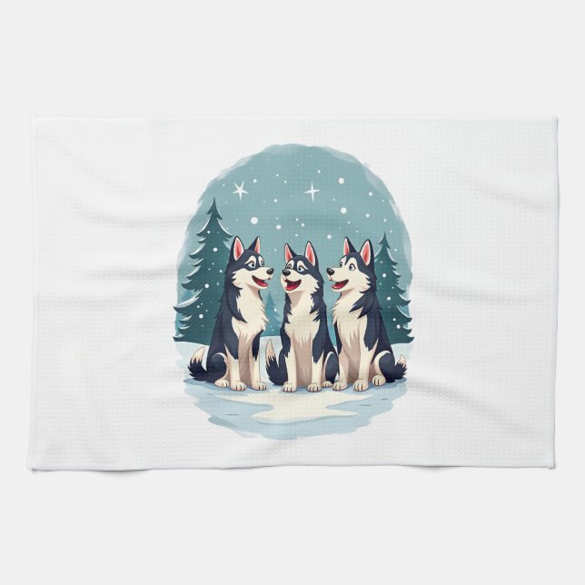 Husky-Weihnachtschor Geschirrtuch (Horizontal)