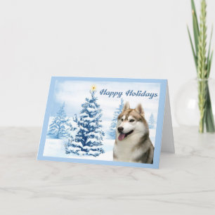 Husky-Weihnachtskarten-Blau-Baum Feiertagskarte