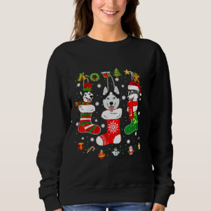 Husky Weihnachtslicht Funny Xmas Familie Hund Sweatshirt