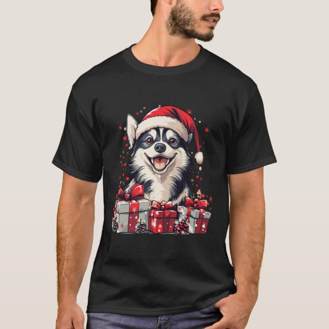 Husky Weihnachtsmannmütze Weihnachten Weihnachten  T-Shirt (Vorderseite)