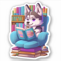Husky-Welpe, die ein Buch liest