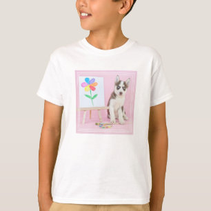 Husky-Welpe-Malerei auf eine Regenbogen-Blume T-Shirt