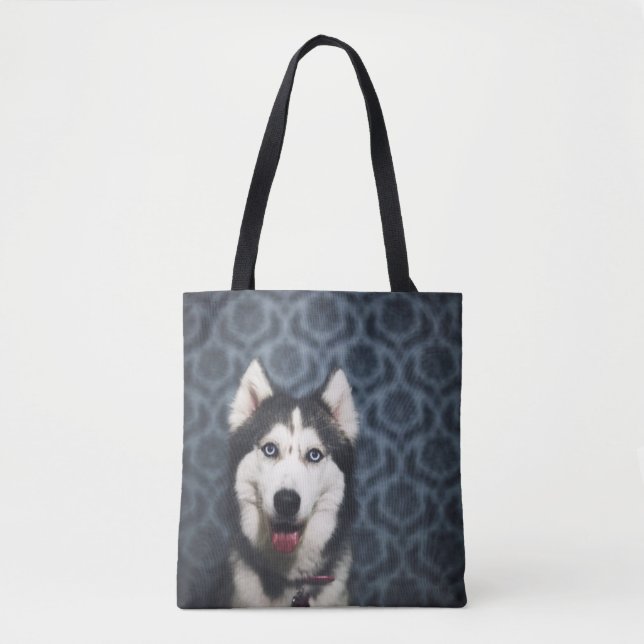 Husky Welpe Pop mit dunklem Background Tasche (Vorderseite)