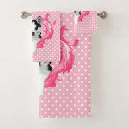 Husky Welpe rosa Herz Punkte Mädchen Badhandtuch Set