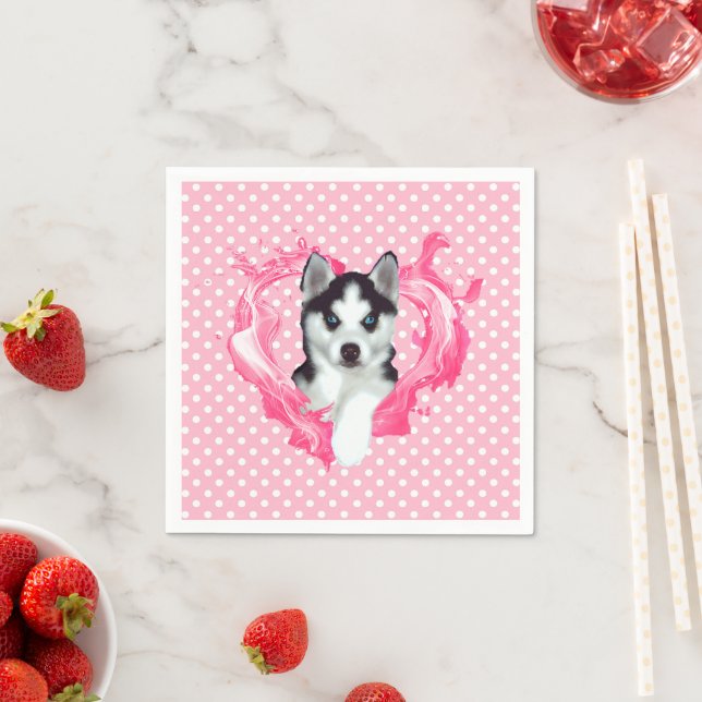 Husky Welpe rosa Herz Punkte Serviette (Beispiel)