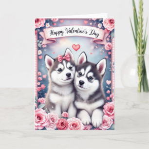 Husky-Welpen-Hunde Valentinstag-Grußkarte Karte