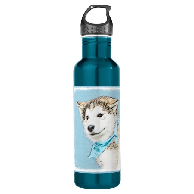 Husky-Welpen-Malerei - ursprüngliche Hundekunst Trinkflasche (Vorderseite)