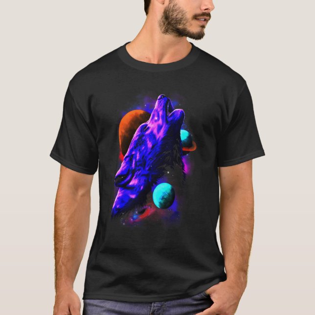 Husky Wolf Icy Moon Galaxy T-Shirt (Vorderseite)
