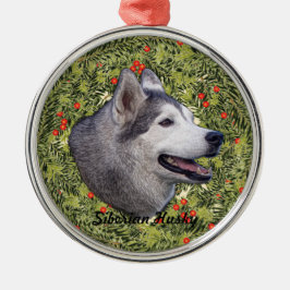 Husky Wreath Silbernes Ornament