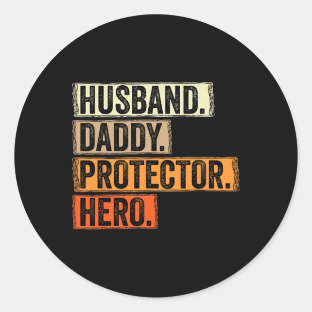 Husnd Daddy Protector Hero Men Fathers Day Funny F Runder Aufkleber (Vorderseite)