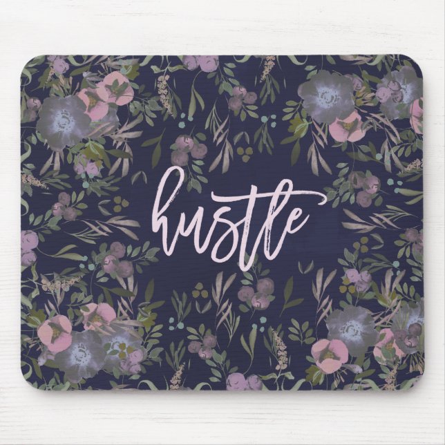 Hustel | Navy Blau mit modernen, rauchigen Florals Mousepad (Vorne)