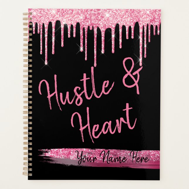 Hustel und Heart Black and Pink Glitzer Girl Boss Planer (Vorderseite)