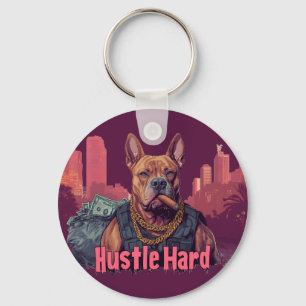 Hustle Hard - Pitbulle Hund mit Geld und Zigar Schlüsselanhänger