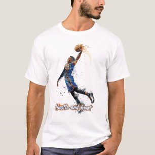 Hustle & Heart: Dynamischer Basketball-Kunstdruck T-Shirt