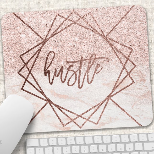 Hustle Rose Gold Marmor Rosa Rosa Imitate Glitzer Mousepad (Von Creator hochgeladen)