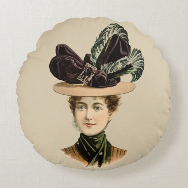 Hut 1899 für Damen #7 (viktorianische Ära) Rundes Kissen (Vorderseite)