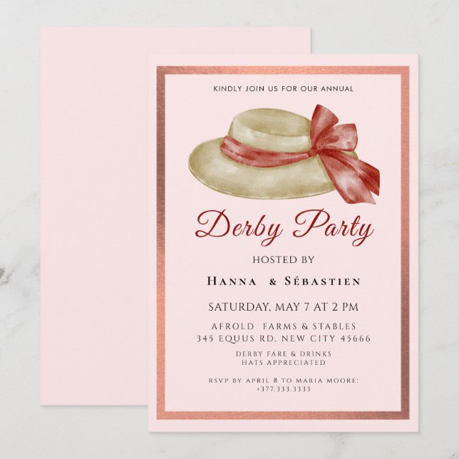 Hut Derby Party Einladung (Vorne/Hinten)