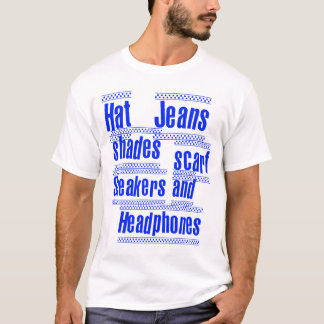 HUT-JEANS-SCHATTEN-SCHAL-TURNSCHUHE UND KOPFHÖRER T-Shirt