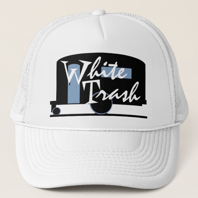 Hut-Reise-Anhänger-trinkender Kappen-White Trash Truckerkappe (Vorderseite)