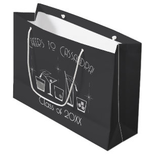 Hut und Cocktail-Abschlussfeier Grau Große Geschenktüte