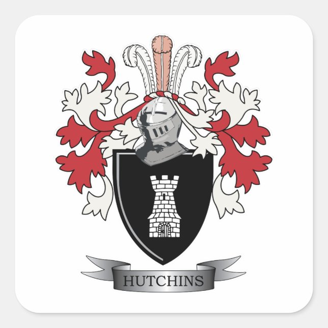 Hutchins-Familienwappen-Wappen Quadratischer Aufkleber (Vorderseite)
