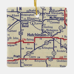 Hutchinson KS Vintage Karte Keramikornament