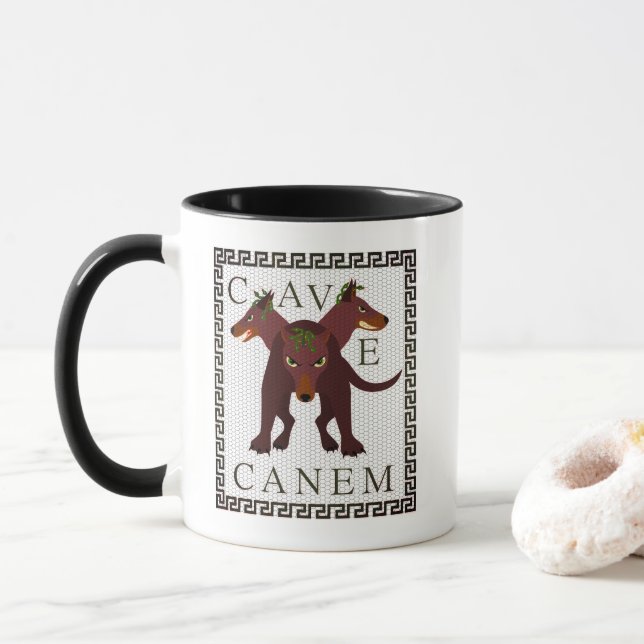 Hüte dich vor dem Hund "Cave Canem" Greco-Römische Tasse (Mit Donut)