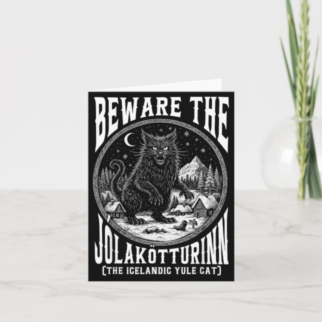 Hüte dich vor dem Jolakotturinn Weihnachtskatze Is Karte (Vorderseite)