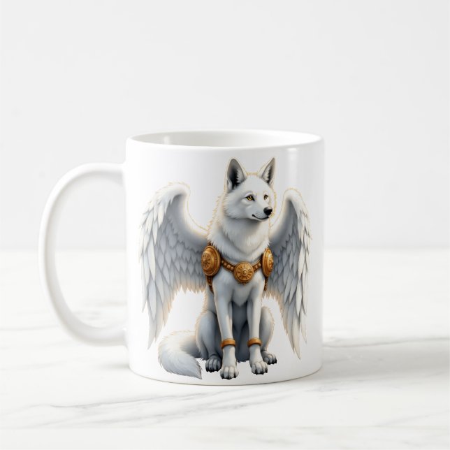 Hüter der Dämmerung – Der weißgeflügelte Wolf.  Kaffeetasse (Links)