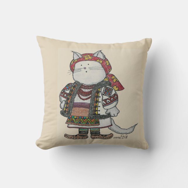 Hutsul Katzen-Ukrainer-Volkskunst Kissen (Vorderseite)