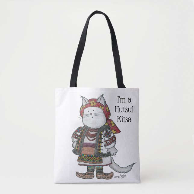 Hutsul Kitsa Miezekatze-Katzen-Ukrainer-Volkskunst Tasche (Vorderseite)