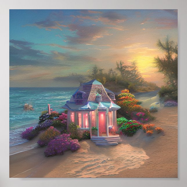 Hütte am Meer Art Poster (Vorne)