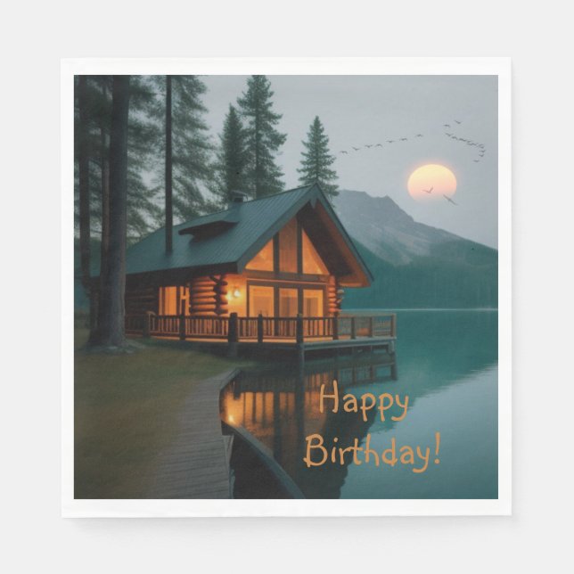 Hütte am See Geburtstag Serviette (Vorderseite)