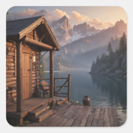 Hütte am See Quadratischer Aufkleber