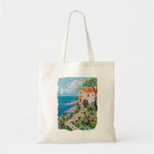 Hütte an der Küste Originelles Öl Pastell Tasche